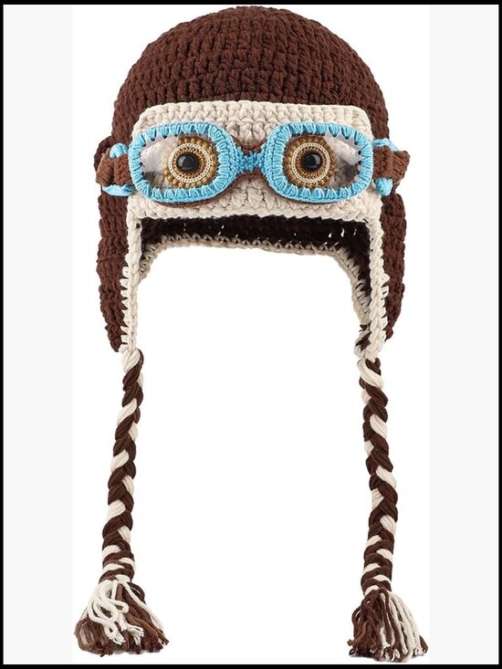 Pilot Crochet Beanie with Goggles, Knit Warm Hat with Ear Flap, Winter Cosplay main image 7